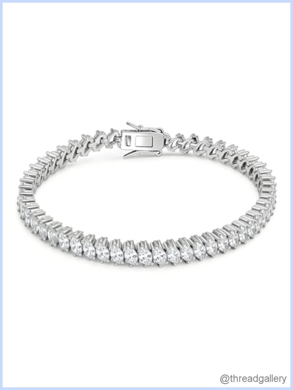 Wave Cut Tennis Bracelet for Women, Platinum Plated Silver, Hypoallergenic,